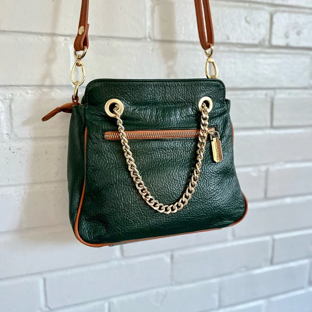 Valentina Italian Pebbled Leather Crossbody/Shoulder Bag in Pine, EUC - Picture 10 of 14